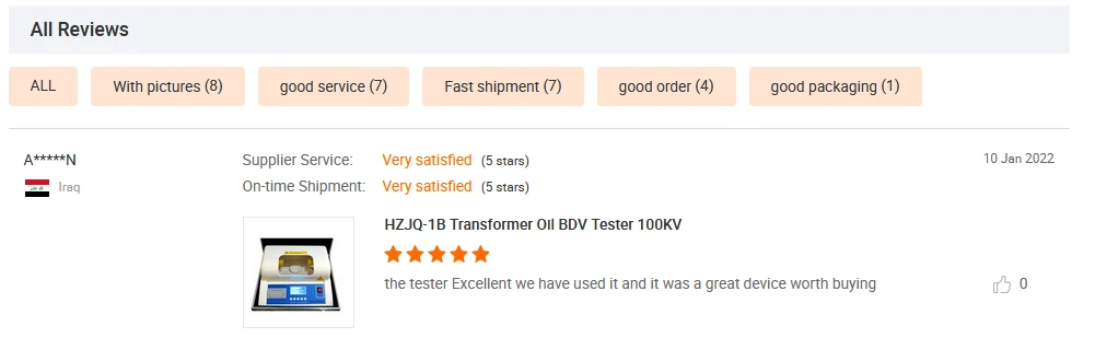 Irakilainen asiakas sai HZJQ-1B Transformer Oil BDV Testerimme 100kV tällä vi...